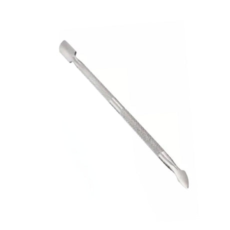 Varilla empuja cutícula de 12 cm en acero inoxidable gris, ergonómica y biselada, ideal para manicura profesional y cuidado de uñas.-1-2-1