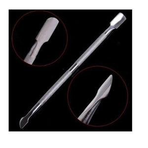 Varilla empuja cutícula de 12 cm en acero inoxidable gris, ergonómica y biselada, ideal para manicura profesional y cuidado de uñas.-1-3-1