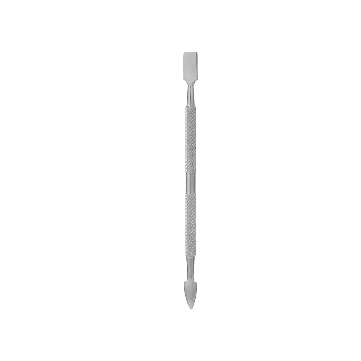 Varilla empuja cutícula de 12 cm en acero inoxidable gris, ergonómica y biselada, ideal para manicura profesional y cuidado de uñas.-1-4-1