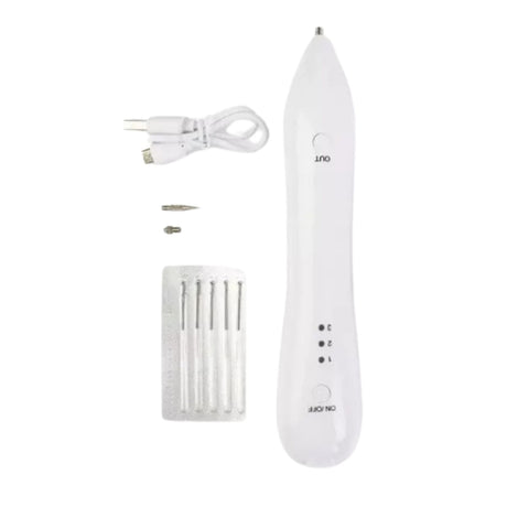 Extractor dermatológico Nevus Pen de 17 cm, color blanco, acero inoxidable, para extracción precisa de lunares e imperfecciones cutáneas.-1-2-1