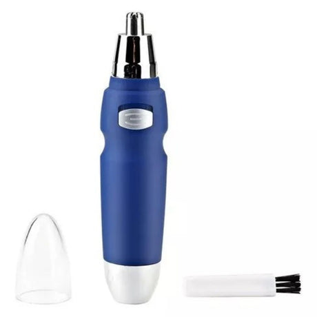 Depiladora Bello Nasal azul de 13 cm, con cuchillas de acero inoxidable y diseño ergonómico para eliminar vello nasal y auricular con precisión.-1-1-1