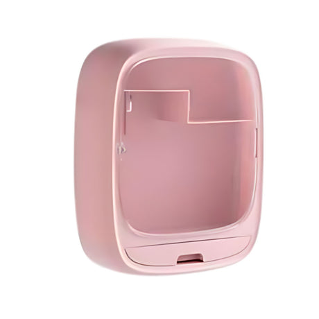 Comestiquero montable rosa de plástico resistente, con múltiples compartimentos para organizar cosméticos y accesorios en espacios pequeños.-1-1-1