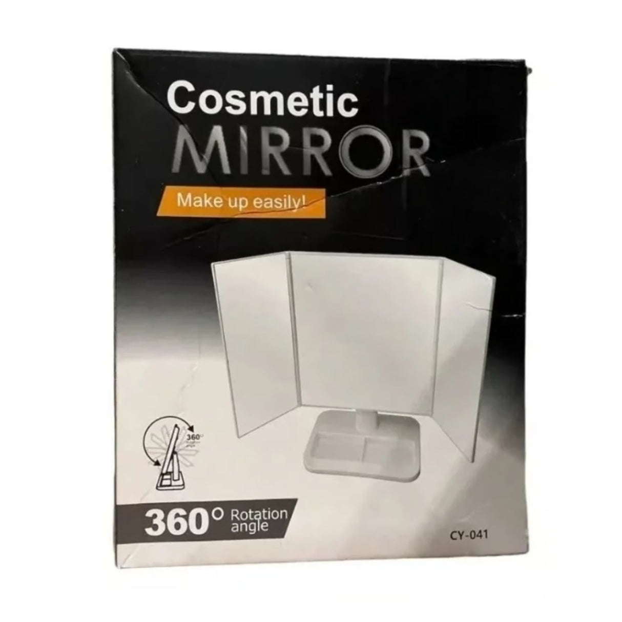 Espejo plegable 360° negro mate con tres caras, ideal para maquillaje y cuidado personal, compacto y fácil de transportar.-1-4-1