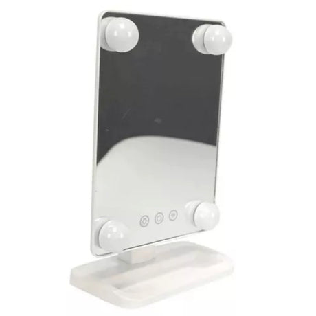Espejo plegable 360° negro mate con 4 LEDs, ideal para maquillaje detallado y cuidado personal, compacto y portátil.-1-1-1