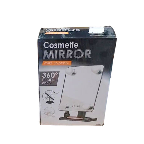 Espejo plegable 360° negro mate con 4 LEDs, ideal para maquillaje detallado y cuidado personal, compacto y portátil.-1-2-1