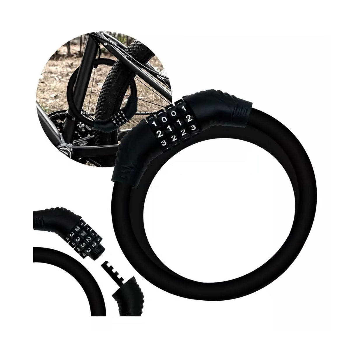 Candado de bicicleta negro de 20 cm, acero resistente, compacto y ligero, ideal para asegurar bicicletas en espacios públicos.-1-4-1