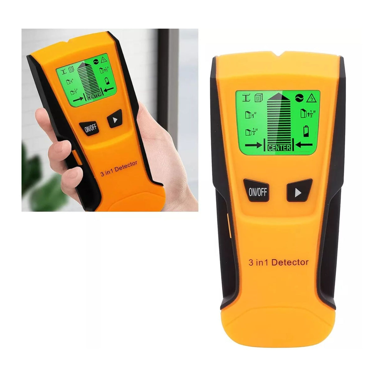 Escáner digital detector de pared 3 en 1, color naranja, compacto y resistente, ideal para localizar madera, metal y electricidad en paredes.-1-3-1