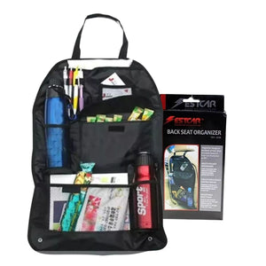 Organizador de asiento de auto negro de poliéster impermeable, 60x40 cm, con múltiples compartimentos para viajes ordenados.-1