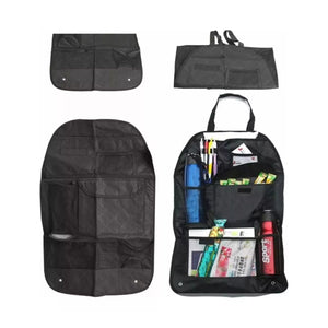 Organizador de asiento de auto negro de poliéster impermeable, 60x40 cm, con múltiples compartimentos para viajes ordenados.-3