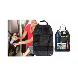 Organizador de asiento de auto negro de poliéster impermeable, 60x40 cm, con múltiples compartimentos para viajes ordenados.-4