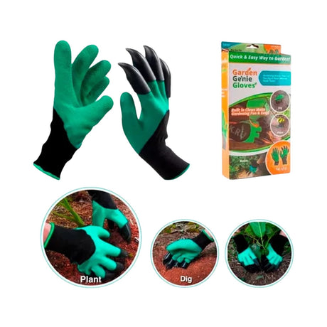 Guantes tipo garra de jardín verdes de 33 cm, resistentes a cortes, ideales para excavar y plantar con comodidad.-1-2-1