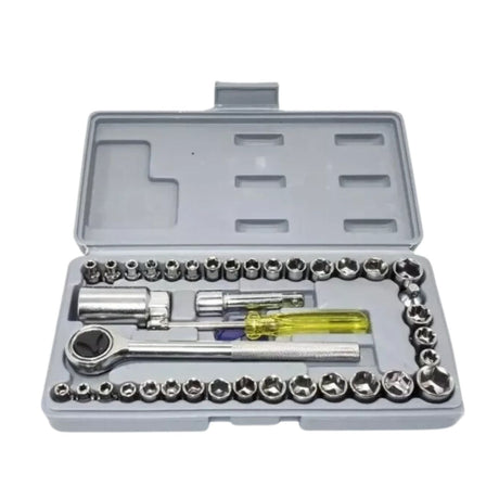 Kit de herramientas dados de 40 piezas en plata, acero al carbono, ergonómico y compacto, ideal para bricolaje y mecánica.-1