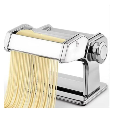 Máquina de Pasta Manual de 17cm en plata, acero inoxidable, con rodillo ajustable para hacer pasta fresca en casa.-1