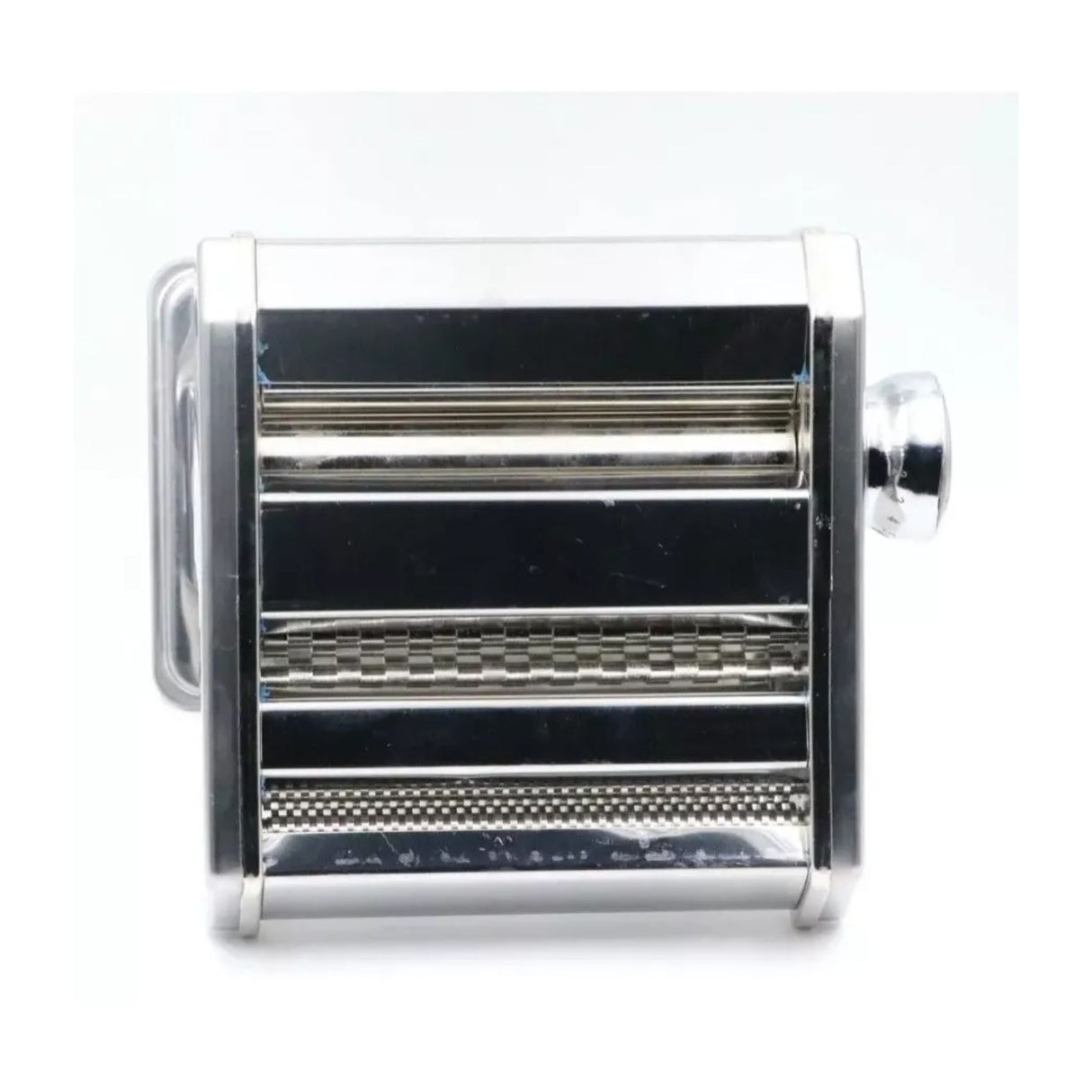 Máquina de Pasta Manual de 17cm en plata, acero inoxidable, con rodillo ajustable para hacer pasta fresca en casa.-1-3-1