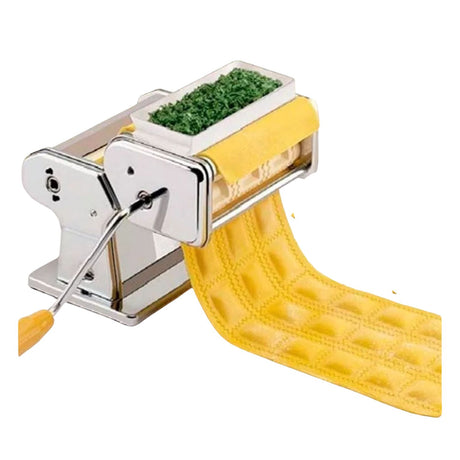 Máquina de ravioles manual de 21 cm en acero inoxidable plata, ideal para hacer pasta fresca en casa con diseño ergonómico y fácil limpieza.-1-1-1
