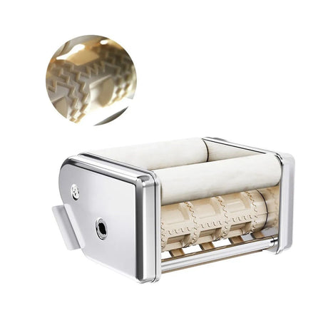 Máquina de ravioles manual de 21 cm en acero inoxidable plata, ideal para hacer pasta fresca en casa con diseño ergonómico y fácil limpieza.-1-2-1