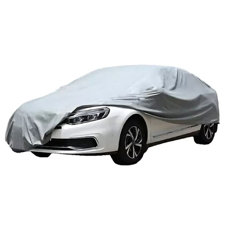 Cobertor de vehículo gris impermeable de 480 cm, resistente a agua y rayos UV, ideal para proteger coches en exteriores e interiores.-1-1-1