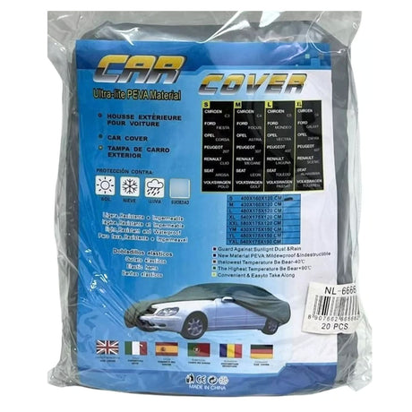 Cobertor de vehículo gris impermeable de 480 cm, resistente a agua y rayos UV, ideal para proteger coches en exteriores e interiores.-1-2-1