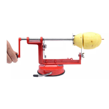 Pelador de papas en espiral rojo de 22 cm, ergonómico y de acero inoxidable, ideal para crear tiras decorativas de vegetales.-1-1-1