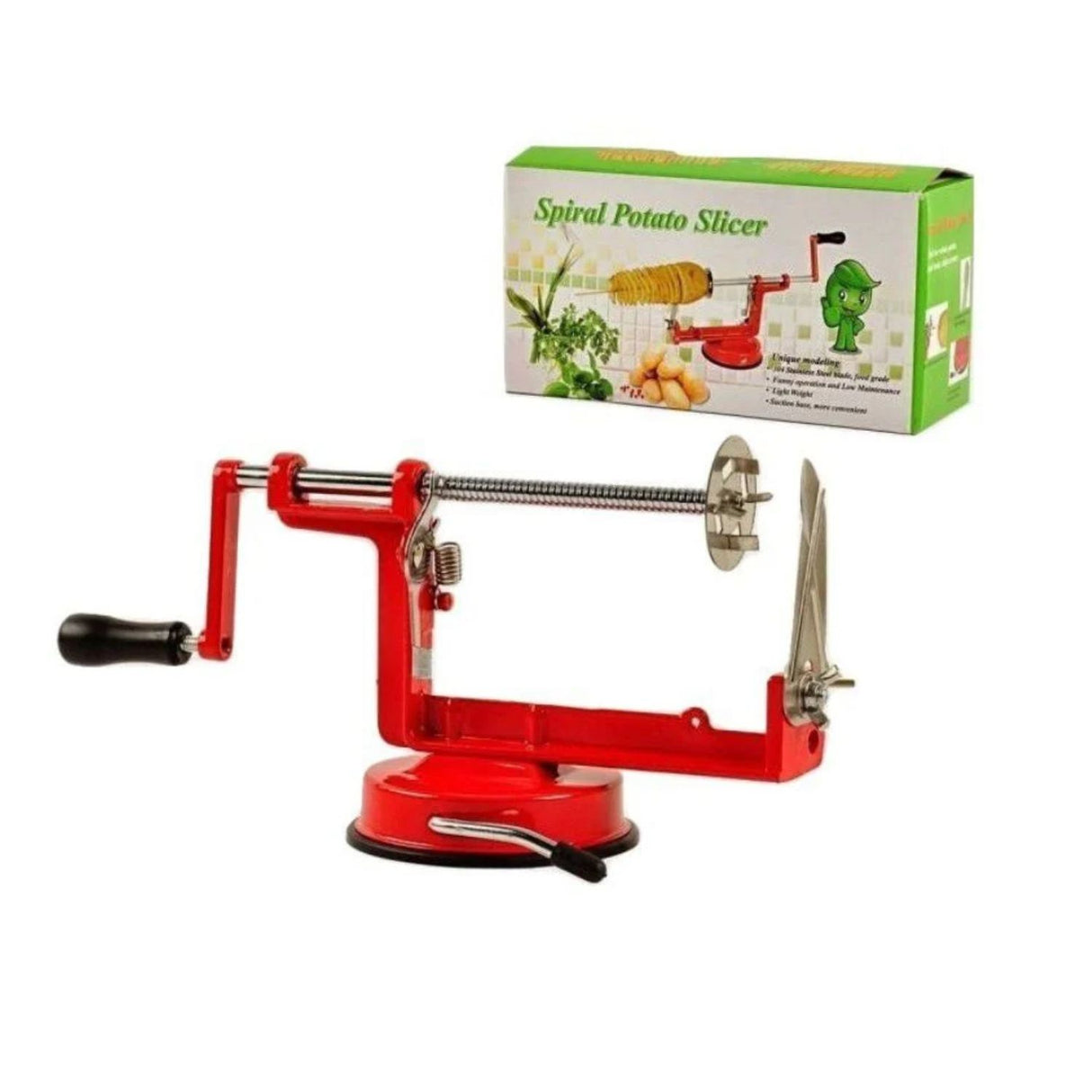 Pelador de papas en espiral rojo de 22 cm, ergonómico y de acero inoxidable, ideal para crear tiras decorativas de vegetales.-1-2-1