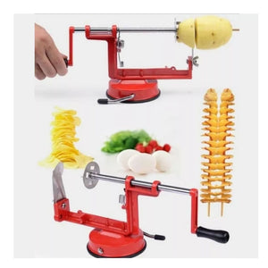 Pelador de papas en espiral rojo de 22 cm, ergonómico y de acero inoxidable, ideal para crear tiras decorativas de vegetales.-1-3-1