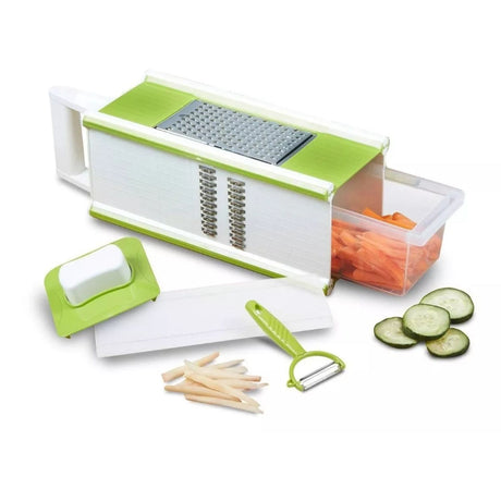 Picador multifuncional de verduras verde de 24 cm, con cuchillas de acero inoxidable y base antideslizante, ideal para cortar y picar fácilmente.-1-1-1