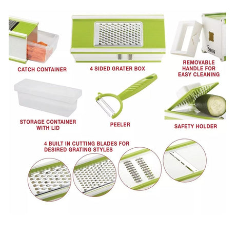 Picador multifuncional de verduras verde de 24 cm, con cuchillas de acero inoxidable y base antideslizante, ideal para cortar y picar fácilmente.-1-2-1
