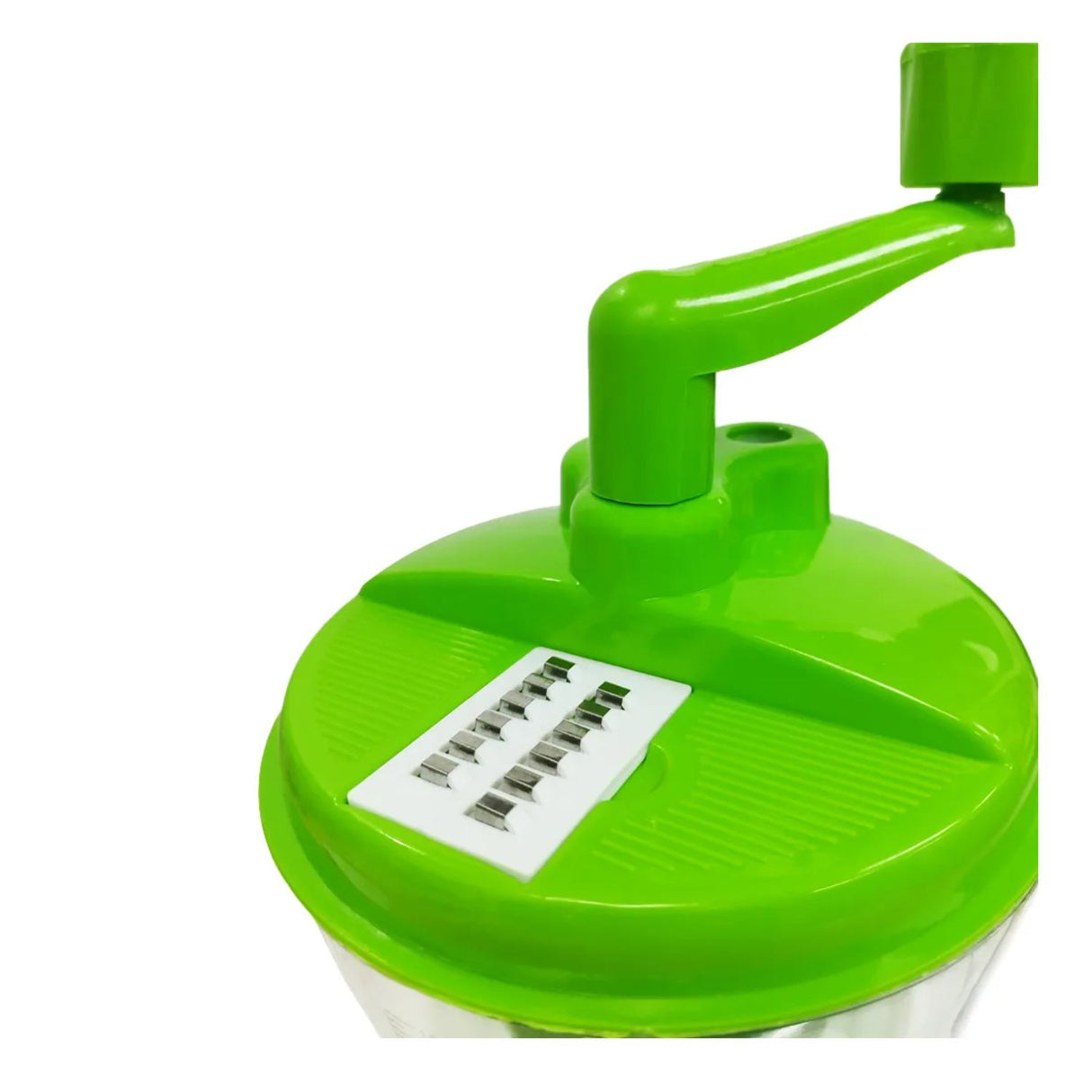 Picador de verduras manual verde de 19 cm, con cuchillas de acero inoxidable y base antideslizante, ideal para picar frutas y hierbas.-3