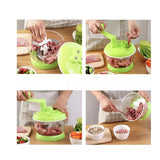 Picador de verduras manual verde de 19 cm, con cuchillas de acero inoxidable y base antideslizante, ideal para picar frutas y hierbas.-4