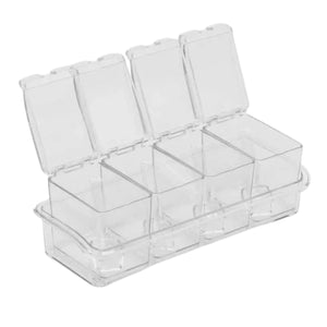 Especiero acrílico transparente de 4 compartimientos, 24 cm, con tapa hermética para mantener especias frescas y organizadas en la cocina.-1-3-1