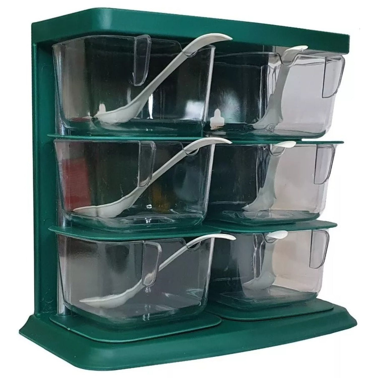 Especiero vertical gris de 6 compartimientos, plástico resistente, ideal para organizar especias y ahorrar espacio en la cocina.-1-1-1