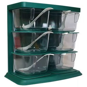 Especiero vertical gris de 6 compartimientos, plástico resistente, ideal para organizar especias y ahorrar espacio en la cocina.-1-1-1