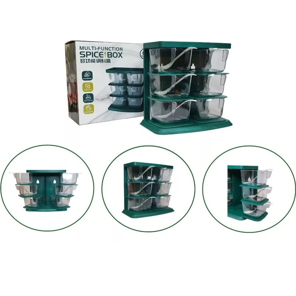 Especiero vertical gris de 6 compartimientos, plástico resistente, ideal para organizar especias y ahorrar espacio en la cocina.-1-3-1