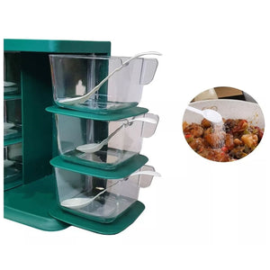 Especiero vertical gris de 6 compartimientos, plástico resistente, ideal para organizar especias y ahorrar espacio en la cocina.-1-4-1