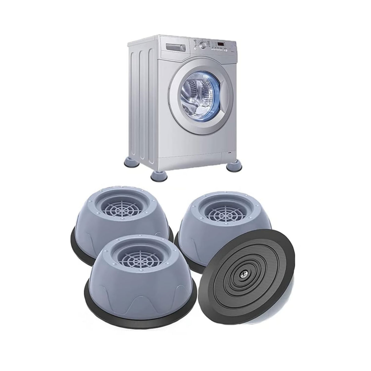 Soporte antivibración negro de goma para lavadoras, 4 piezas de 6 cm, reduce ruido y protege el suelo. Ideal para electrodomésticos pesados.-1-1-1