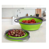 Colador plegable circular verde de 30 cm en silicona, ideal para escurrir pasta y lavar verduras. Resistente al calor y fácil de almacenar.-3