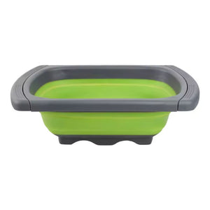 Colador extensible plegable verde de 39 cm, ideal para escurrir pasta y verduras. Resistente, fácil de limpiar y compacto para almacenamiento.-1-1-1