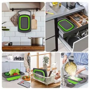 Colador extensible plegable verde de 39 cm, ideal para escurrir pasta y verduras. Resistente, fácil de limpiar y compacto para almacenamiento.-1-4-1