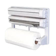 Dispensador triple de rollos de 38 cm en plástico blanco, ideal para papel film, aluminio y toallas. Organiza tu cocina eficientemente.-1