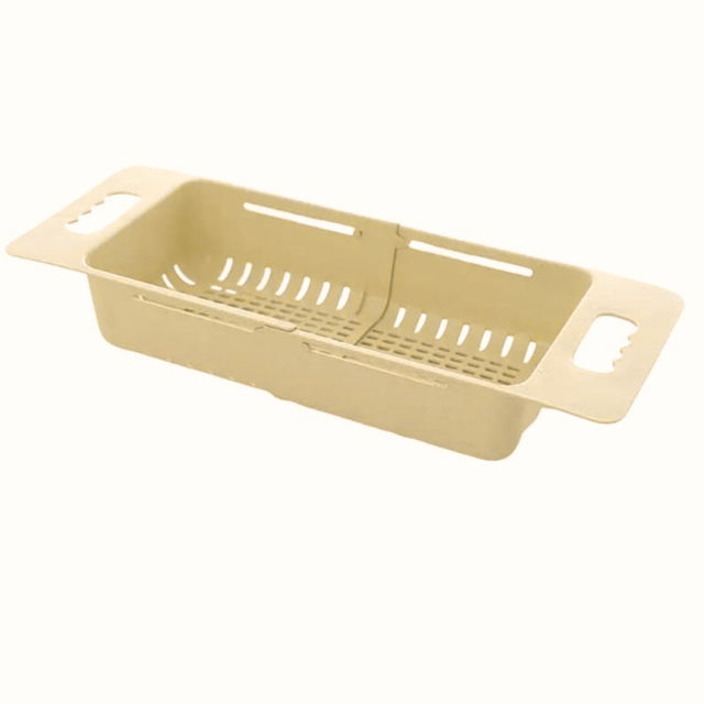 Escurridor de cocina beige de plástico resistente, 48 cm, ideal para lavar y escurrir verduras y frutas con diseño ergonómico.-1