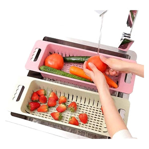Escurridor de cocina rosa de 48 cm, plástico resistente, ideal para lavar y escurrir verduras y frutas con drenaje eficiente.-1-4-1
