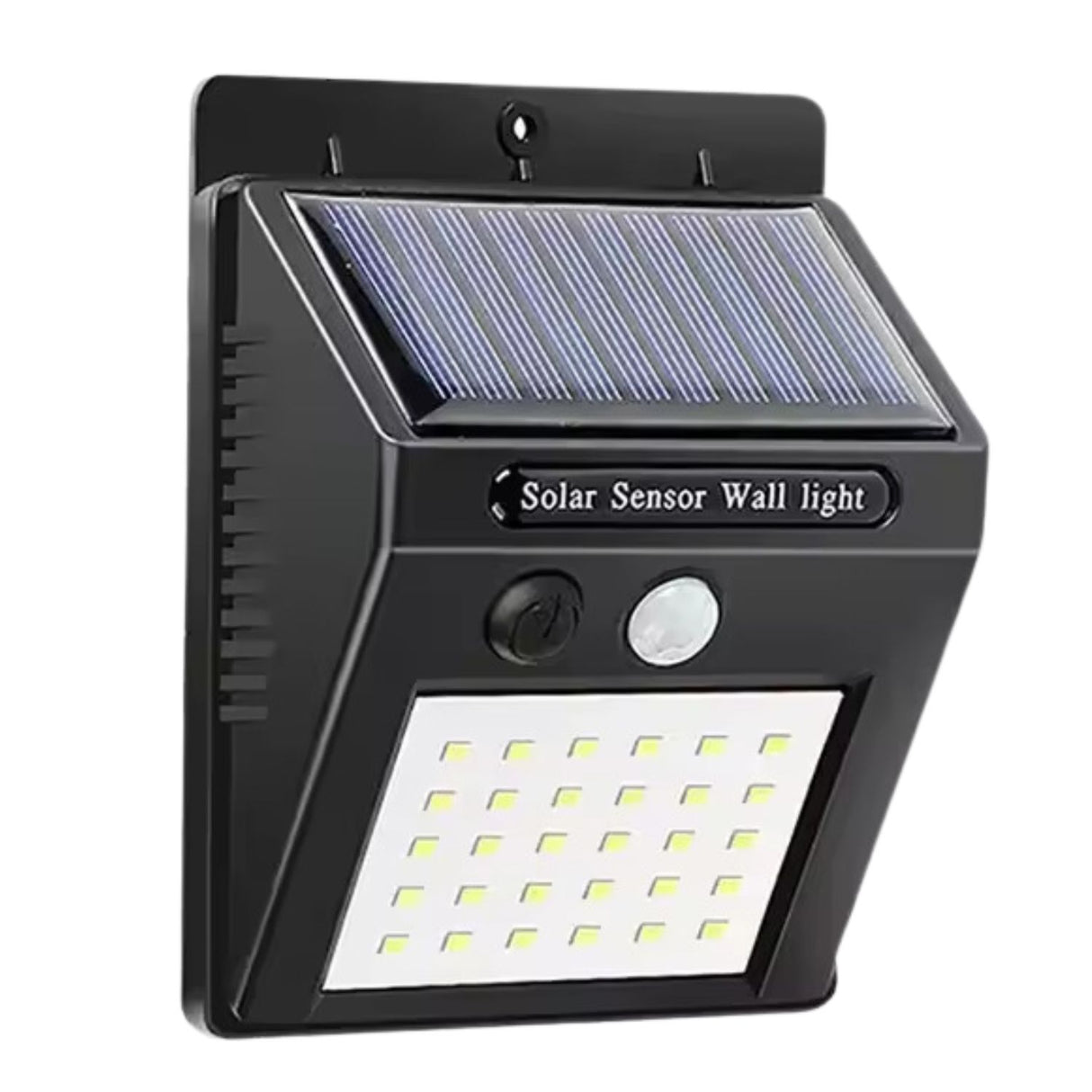 Luz Solar LED de Pared negra, 30 LEDs, resistente al agua, con sensor de movimiento y carga solar. Ideal para exteriores y fácil instalación.-1