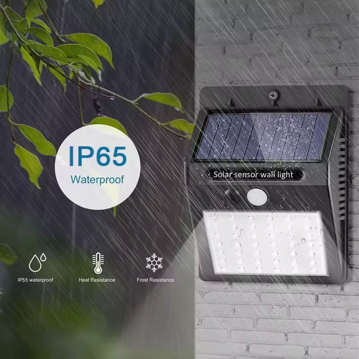 Luz Solar LED de Pared negra, 30 LEDs, resistente al agua, con sensor de movimiento y carga solar. Ideal para exteriores y fácil instalación.-4