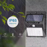 Luz Solar LED de Pared negra, 30 LEDs, resistente al agua, con sensor de movimiento y carga solar. Ideal para exteriores y fácil instalación.-4