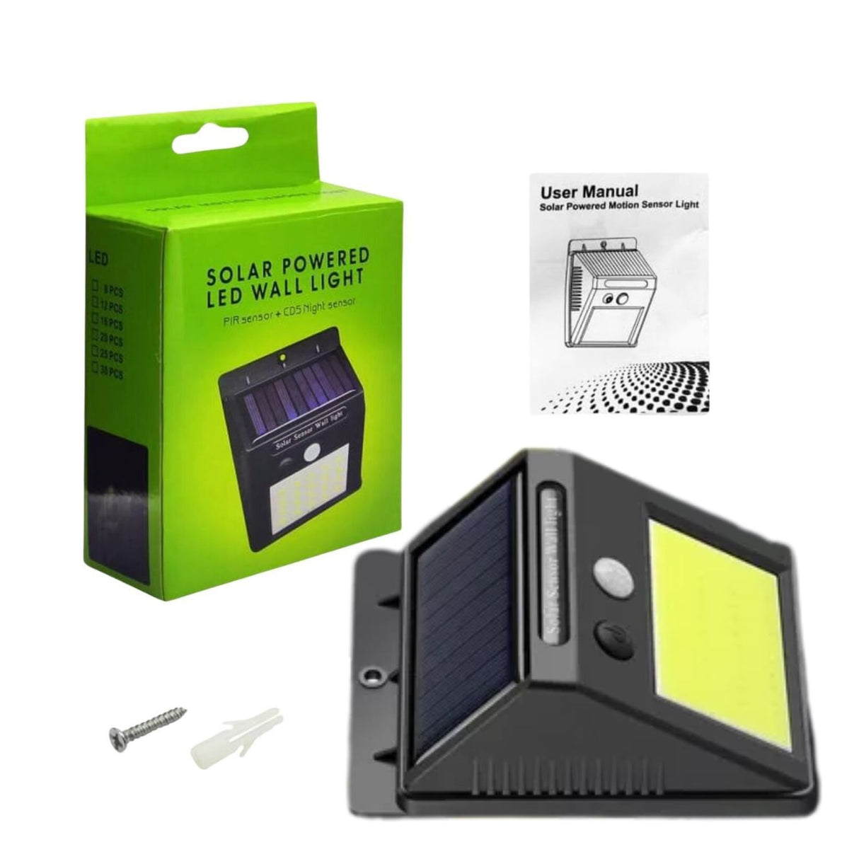 Luz Solar LED de Pared negra con 48 LEDs, resistente al agua y automática al anochecer, ideal para exteriores como jardines y entradas.-1-2-1