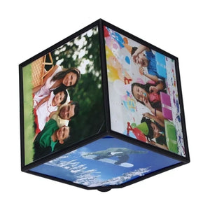 Cubo rotativo 360° negro de plástico ABS, ideal para exhibir imágenes y productos con rotación silenciosa y diseño compacto.-1-3-1