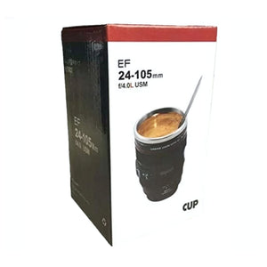 Vaso Café Cámara Negro de 14 cm, plástico resistente al calor, tapa hermética y diseño moderno, ideal para bebidas calientes.-1
