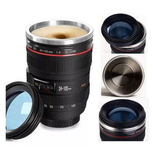 Vaso Café Cámara Negro de 14 cm, plástico resistente al calor, tapa hermética y diseño moderno, ideal para bebidas calientes.-2