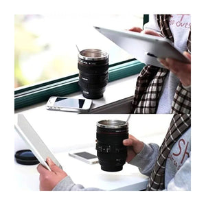 Vaso Café Cámara Negro de 14 cm, plástico resistente al calor, tapa hermética y diseño moderno, ideal para bebidas calientes.-4