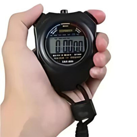 Reloj deportivo cronómetro de 8 cm, negro con detalles en azul, resistente al agua y golpes, ideal para entrenamientos fitness.-1-2-1